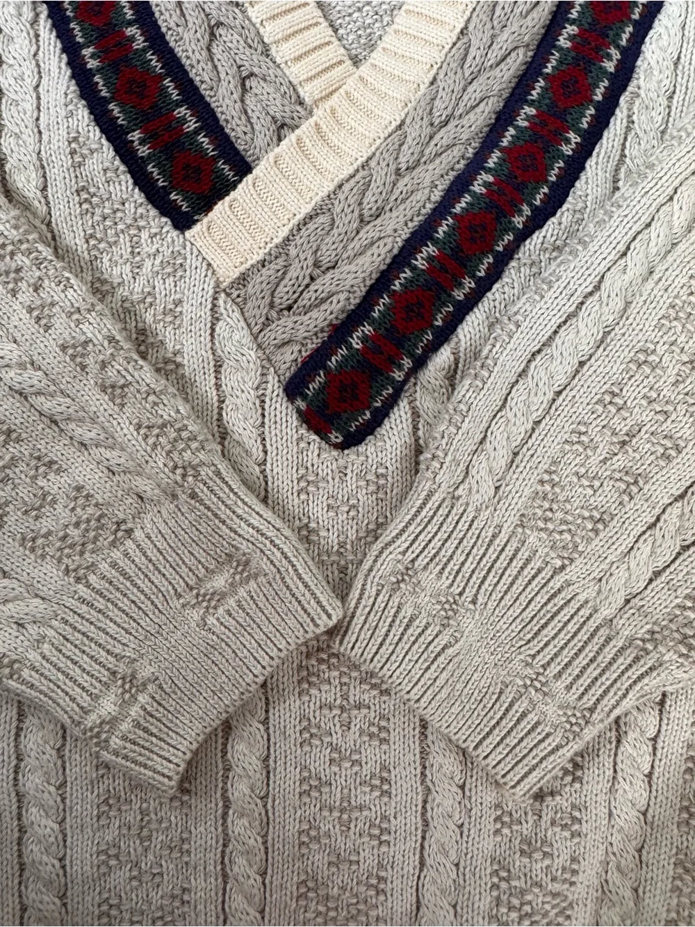 Woolrich Vintage Tennis Cricket Sweater Mens XL V-Neck Cable Knit Cotton USA